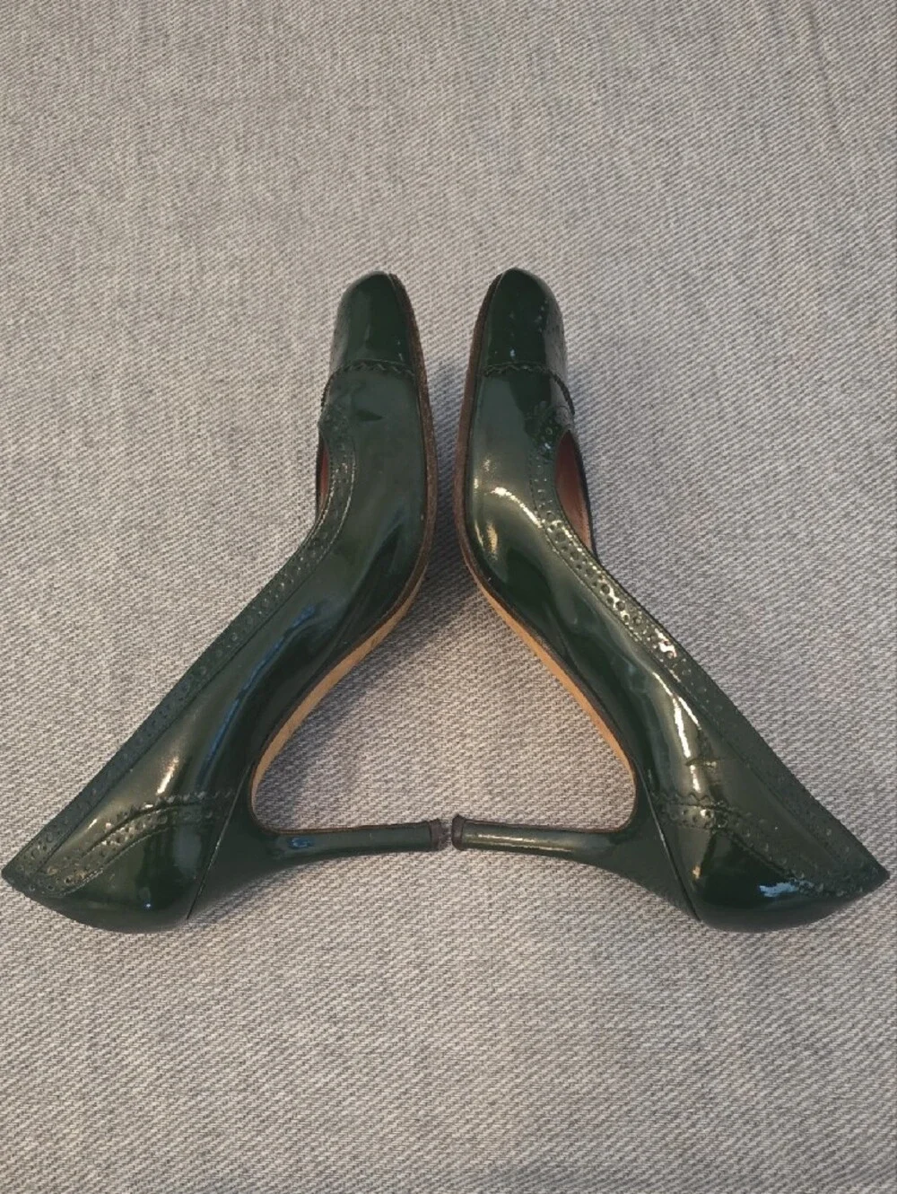 Vintage Y2K Kate Spade New York Green Patent Leather Brogue Pumps Heels, 6.5
